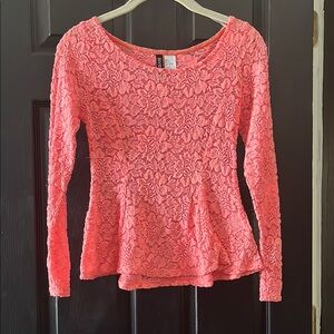 Women's Peach Pink Lace Peplum Top